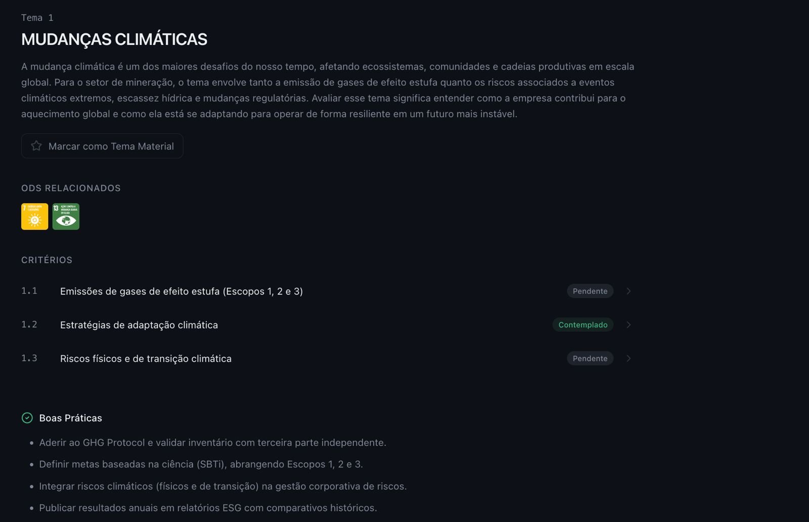 Tela da funcionalidade Indicadores e KPIs